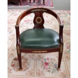 A late 19th century French Empire style gilt metal mounted mahogany tub back desk chair,