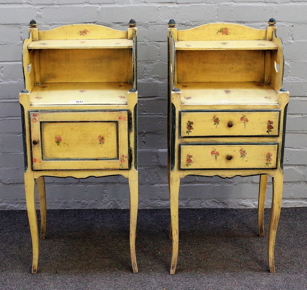 Dujardin-Lammens Bruxelles; a pair of early 20th century polychrome painted bedside tables,
