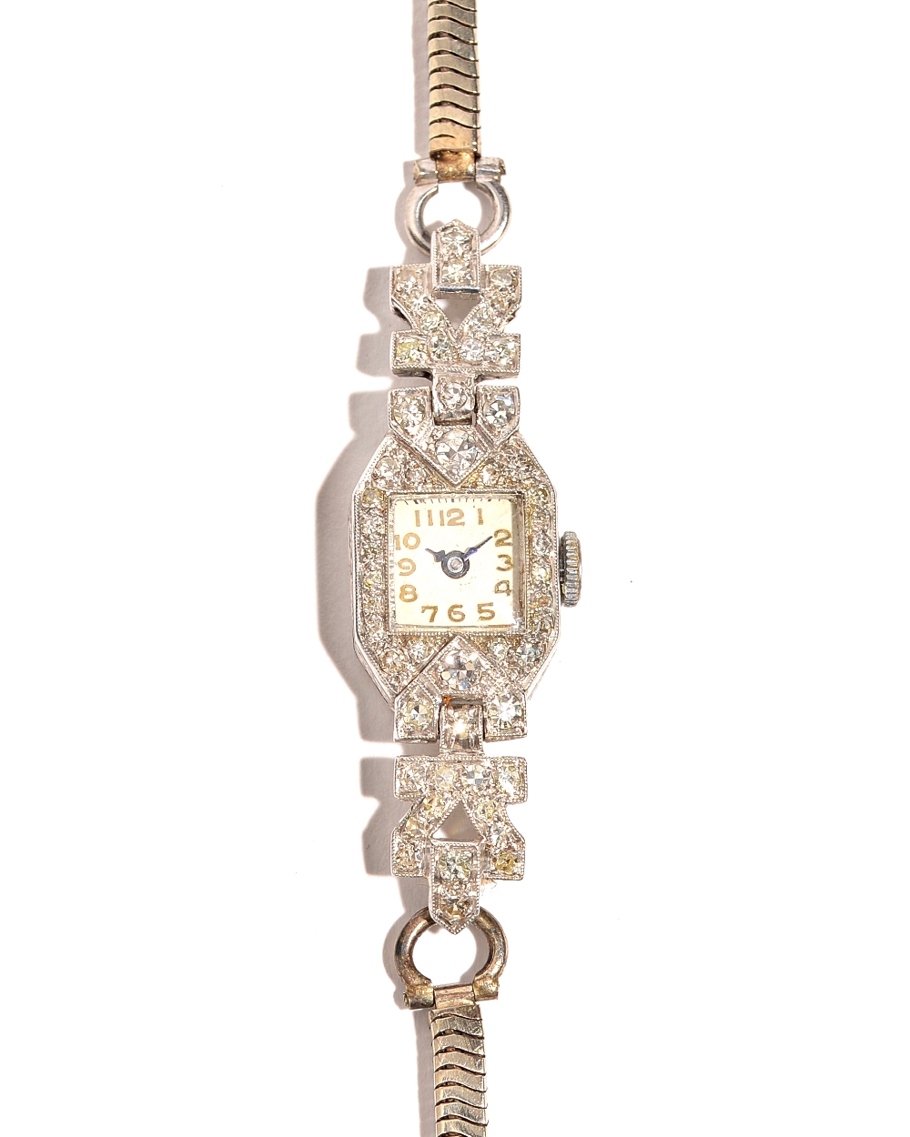 A lady's diamond set cocktail watch, the square white dial applied with gilt metal Arabic numerals, - Image 2 of 2