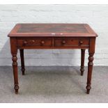 A Victorian mahogany two drawer side table on turned supports, 91cm wide x 71cm high.