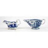 Two Bow blue and white sauceboats, the first, circa 1754,