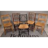 A pair of early 20th century beech and elm chapel chairs, 42cm wide x 80cm high,