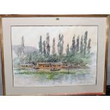 Teddy Millington-Drake (1932-1994), Houseboat, watercolour and pencil, signed,