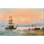 Hubert Thornley (1858-1898), Vessels off the coast at Sunset; The harbour mouth, a pair,