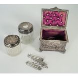 A silver plated on copper rectangular hinge lidded trinket box,
