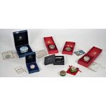 Five Halcyon Days enamel trinklet boxes; Time capsule 200, Chirstmas 1991, Christmas 1989,