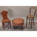 A Victorian mahogany hall chair, 42cm wide x 87cm high, an early 20th century bentwood chair,