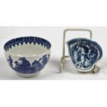 A Caughley blue and white leaf moulded butterboat, circa 1780,