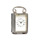 A rectangular silver cased carriage clock, having a French keyless wind movement,