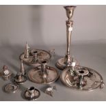 Silver plated wares, comprising; a pair of twin branch candelabra, 50cm high,