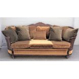 A mid-20th century Bergère three piece suite, to comprise; a sofa, 220cm wide x 85cm high,