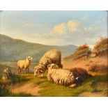 Follower of Eugene Verboeckhoven, Sheep in a landscape, oil on panel, 29cm x 38cm. Illustrated.