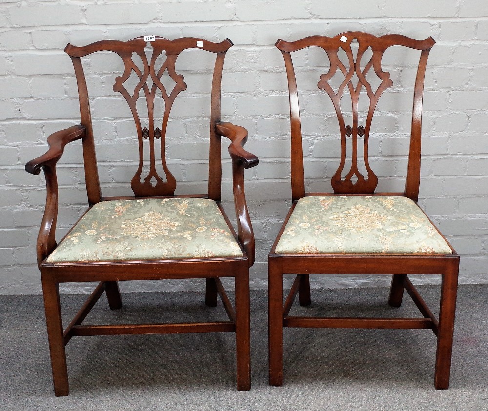 A set of eight George III style mahogany dining chairs, with pierced splat,