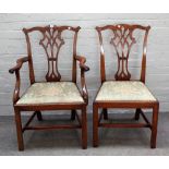 A set of eight George III style mahogany dining chairs, with pierced splat,