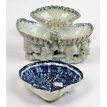 A Bow blue and white shell- shaped salt or sweetmeat stand, circa 1750,