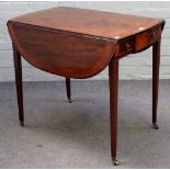 A George III satinwood banded mahogany oval Pembroke table,