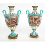 A pair of Sevres-style gilt-metal mounted two-handled vases, 19th century,