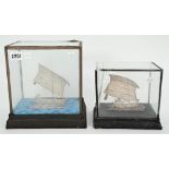 Two filigree models of South East Asian single masted sailing vessels,