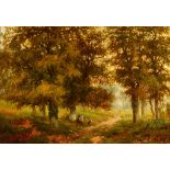 Manner of George Turner, Children on a woodland path, oil on canvas,