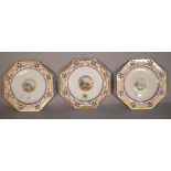 Three Minton porcelain octagonal plates, 1870s, each painted in the centre with cow,