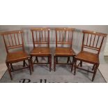 A set of five early 20th century stick back elm dining chairs, 46cm wide x 86cm high, (5).