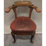A late 19th century mahogany framed office armchair with cabriole supports, 68cm wide x 70cm high.