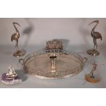 SIlver plated wares including a 20th century twin handled galleried tray, 59cm wide,