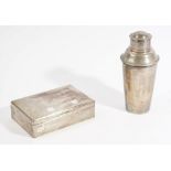 A silver rectangular table cigarette box, wooden lined within, the plain exterior monogram engraved,