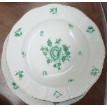 A Herend porcelain part dinner and tea service decorated in the green Chinese bouquet pattern, (a.f.