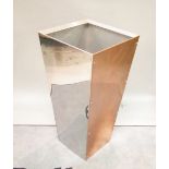 A 20th century chrome/copper/steel panelled planter on tapering square form, 44cm wide x 92cm high.