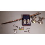 Silver and collectables, including; two swagger sticks, candlesticks, napkin rings and sundry,