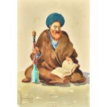 Misha Chahbazian (Shahbazian 1904-1976), An Iranian man smoking a hookah, watercolour, signed,