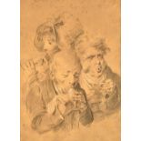 Louis Leopold Boilly (1761-1845), Caricature with figures eating ices, pencil heightened with white,