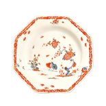 A Bow porcelain octagonal plate, circa 1755,