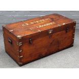 A late 19th century Chinese export, brass bound camphor wood trunk, 94cm wide x 42cm high.