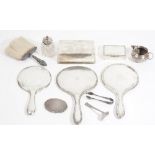 Silver and silver mounted wares, comprising; a rectangular table cigarette box,