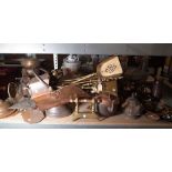 Metalware collectables, a quantity of mostly copper and brass including fire tools, trivets,