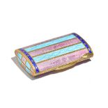 A lady's silver gilt and varicoloured enamel curved rectangular powder compact,