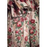 Curtains, two pairs of lined and interlined rose floral curtains,