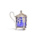 A William IV silver mustard pot, of openwork form, decorated with bows and pendant swags,