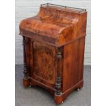 A Victorian brass mounted marquetry inlaid, piano top Davenport, with pull-out fitted interior,