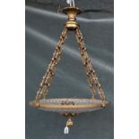 A Victorian style brass and glass mounted chandelier of dished form,
