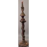 A Victorian gilt metal mounted carved oak standard lamp, 170cm high (a.f.