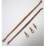 Two lengths of graduated 9ct gold links from a watch Albert chain, two 9ct gold swivels,