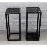 Pierre Vandell, Paris; a pair of square brass inlaid black lacquer occasional tables,