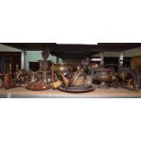 Metalware collectables, a large quantity of mostly copper and brass, including kettles, jardinieres,