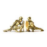 Noel Coulon, French, circa 1930, a pair of Art Deco cubist bronze bookends of knights,