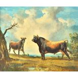 Raoul Millais (1901-1999), A cow and bull in a field, oil on canvas, signed, 49cm x 59cm.