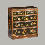 An early 19th century and later decorated chest, with two short and three long graduated drawers,