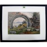 Attributed to Axel Haig, A Ruined arch in a landscape, watercolour, unframed, 24cm x 34cm.